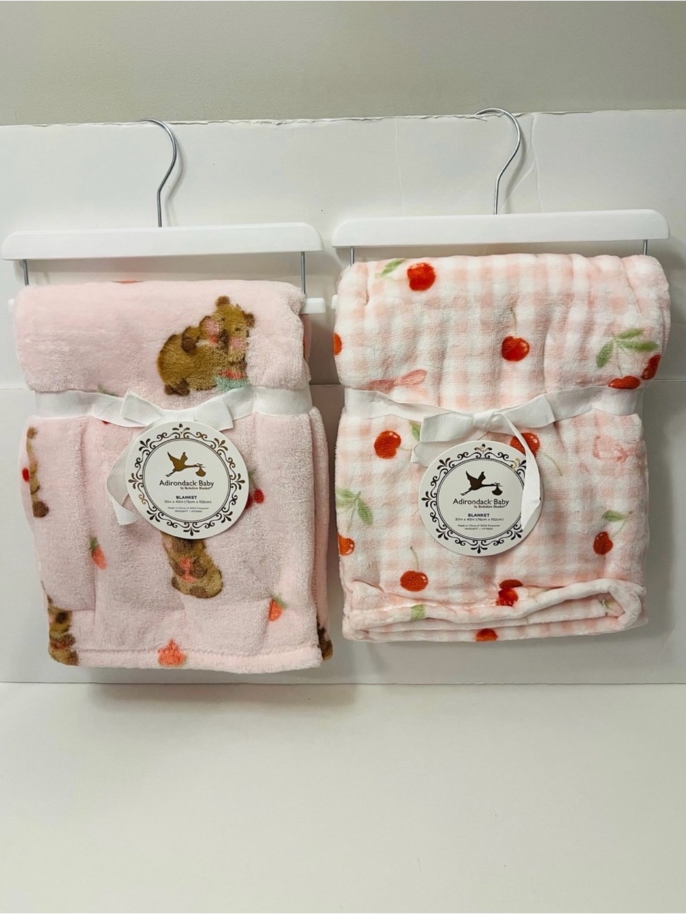 Adirondack Baby by Berkshire Lot of 2 Pink Blankets Capybara Cherries Strawberry